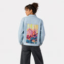 wildfire patch on female og denim jacket in oceanside