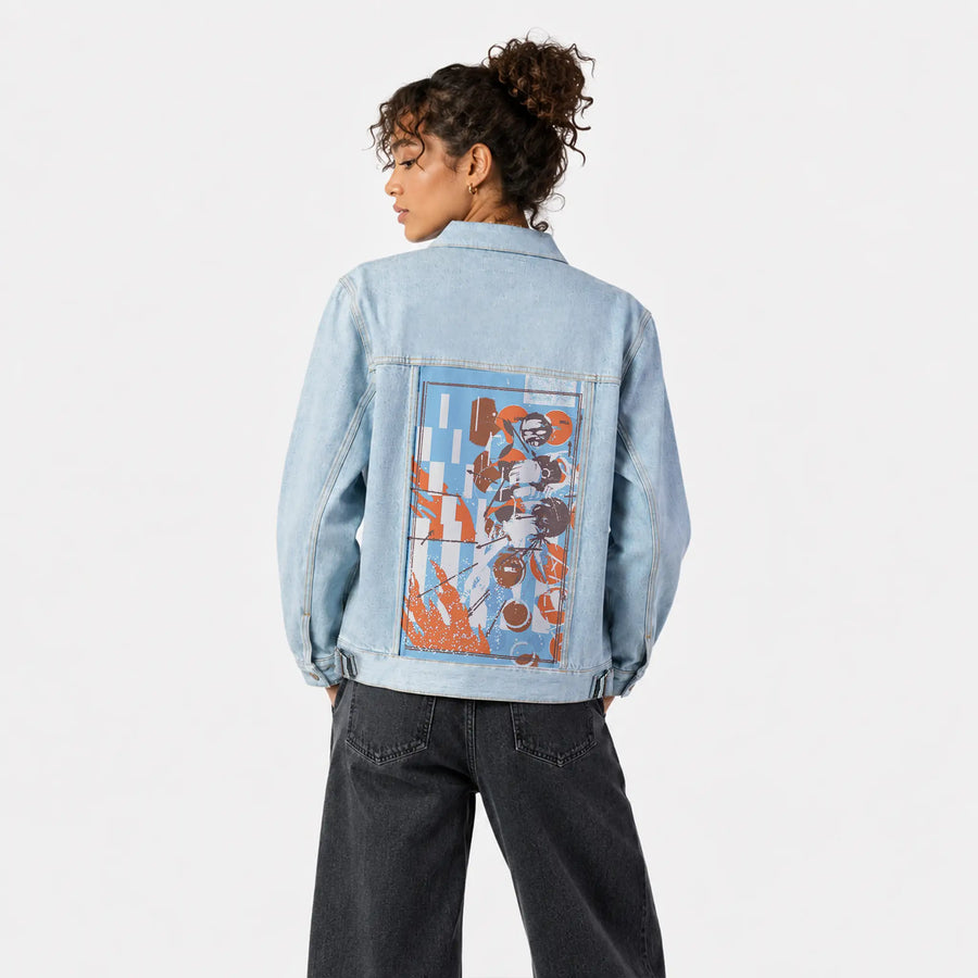will patch on female og denim jacket in oceanside