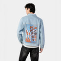 will patch on male og denim jacket in oceanside