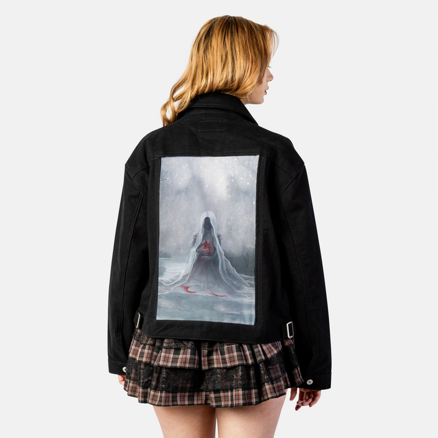 winter patch on female atelier canvas jacket in nightfall