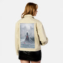 winter patch on female atelier canvas jacket in tan