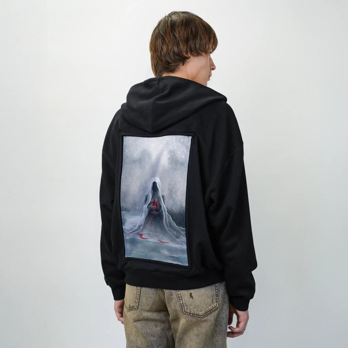 winter patch on male essential zip hoodie in after hours