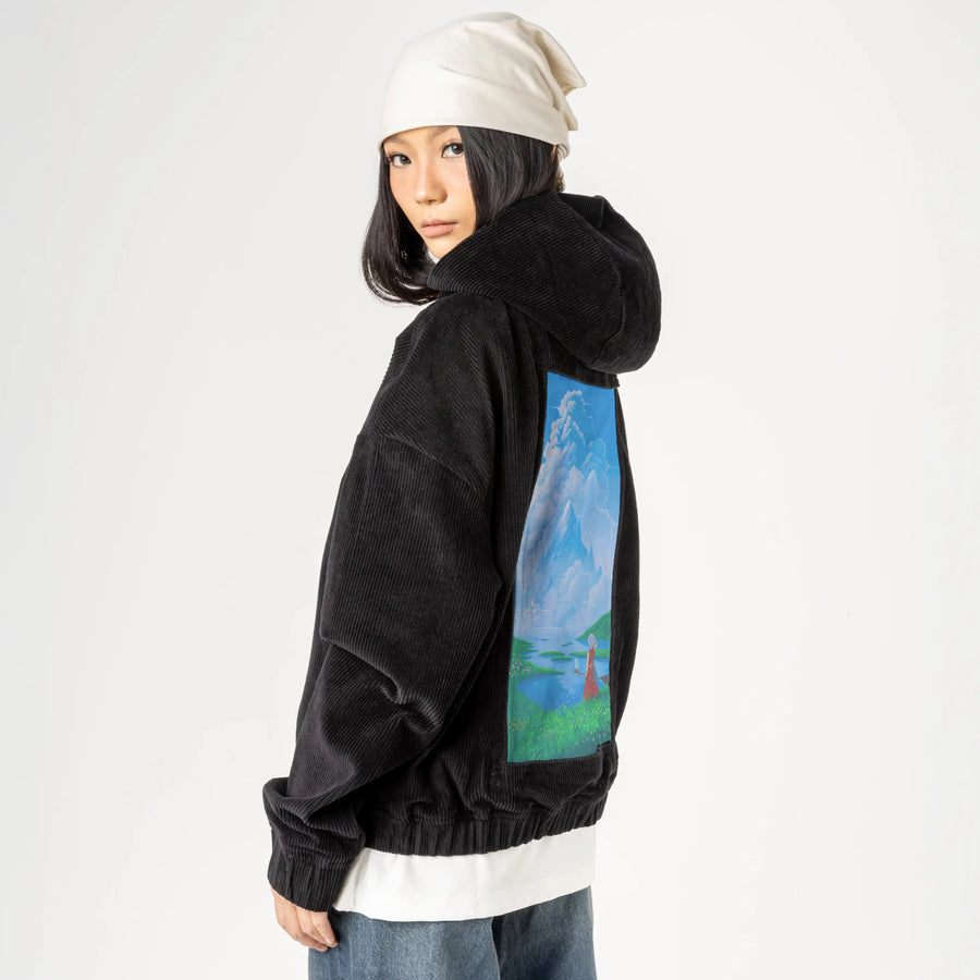 witchandthecity patch on female retro cord hoodie in onyx