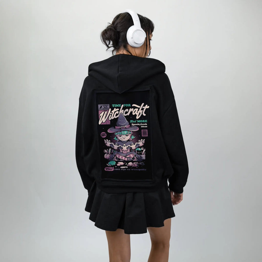 witchcraft patch on female essential zip hoodie in after hours