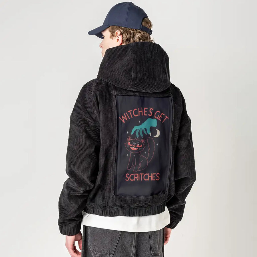 witchesgetscritches patch on male retro cord hoodie in onyx