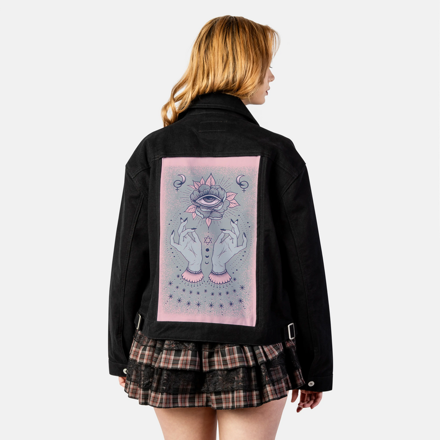 witchgirl patch on female atelier canvas jacket in nightfall