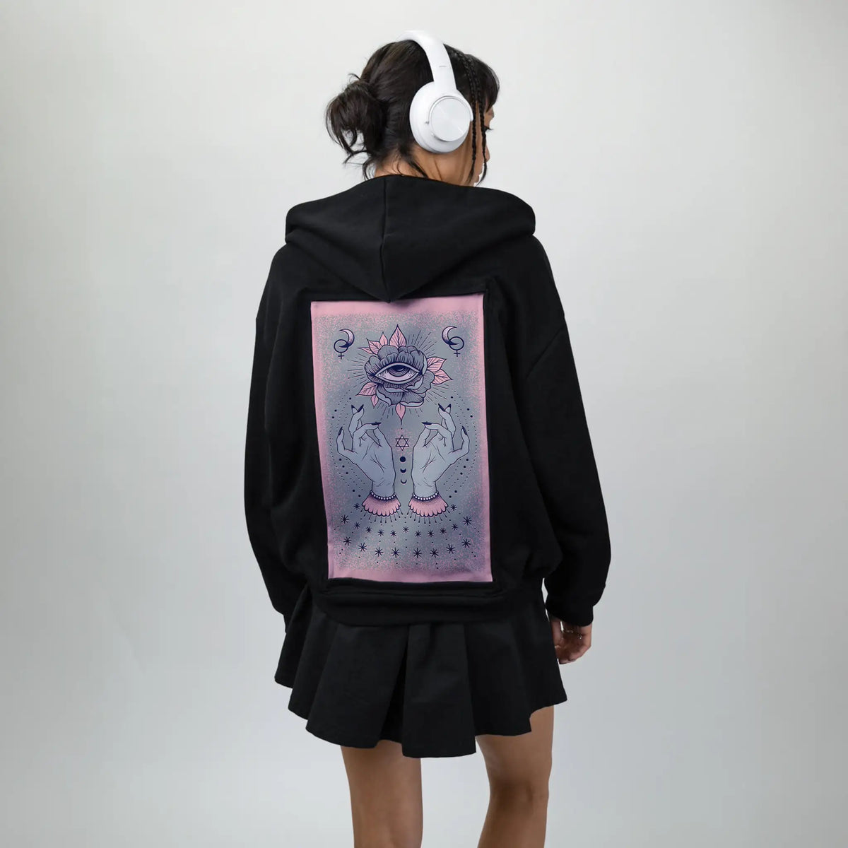witchgirl patch on female essential zip hoodie in after hours