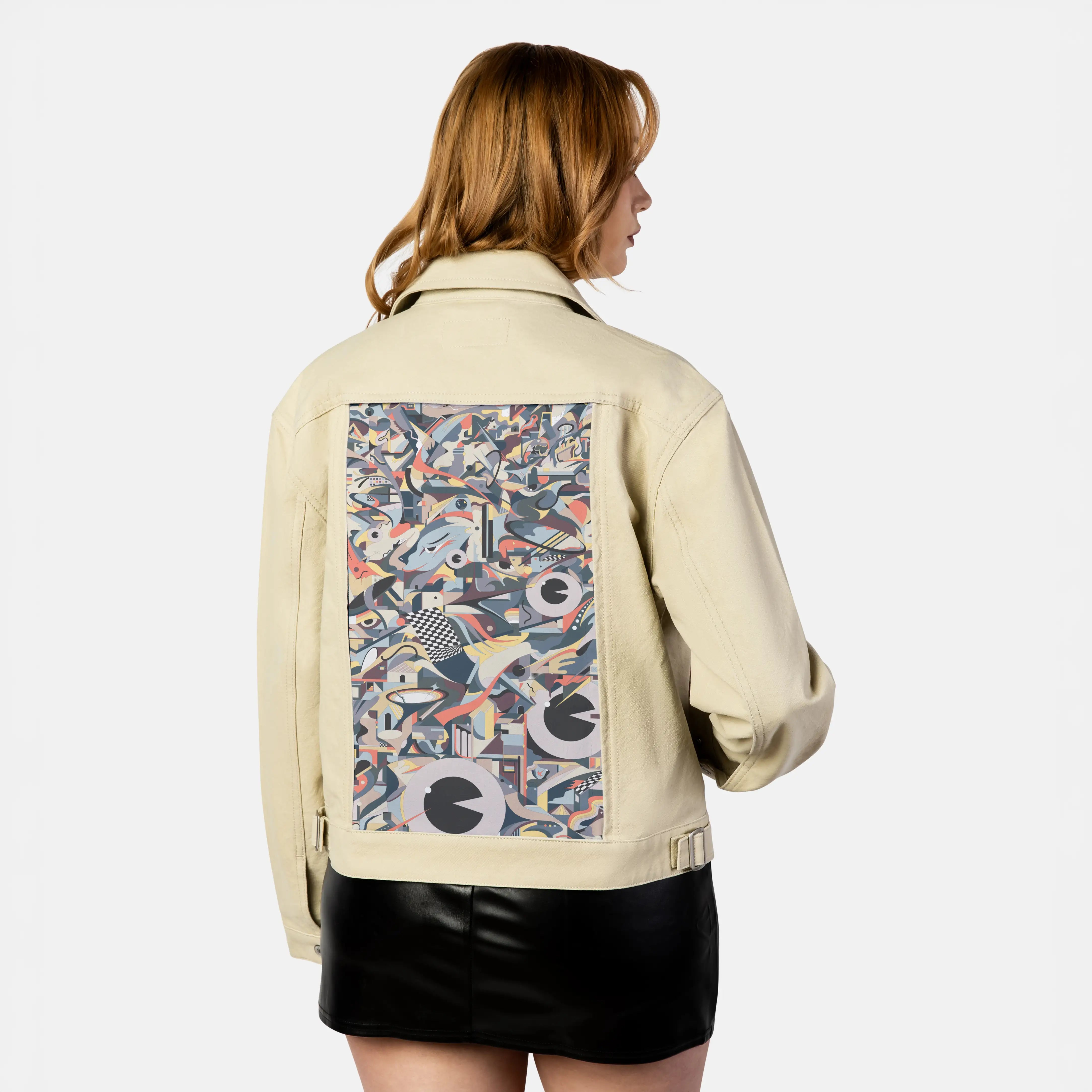 witness patch on female atelier canvas jacket in tan