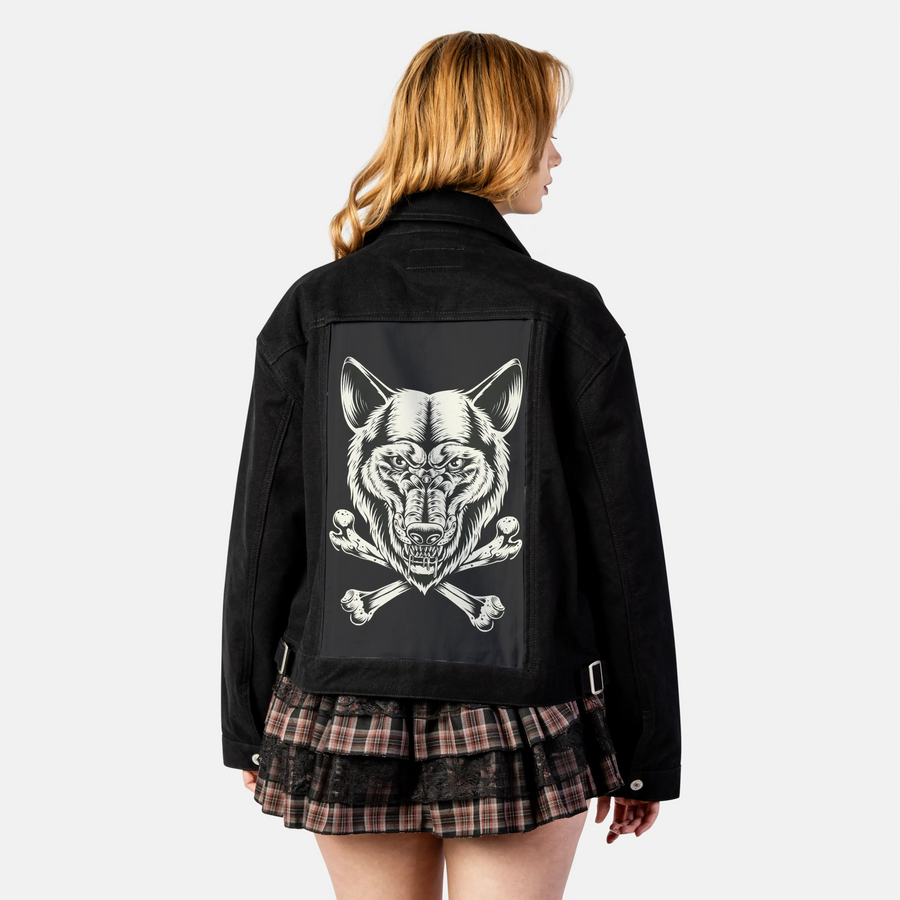 wolfbones patch on female atelier canvas jacket in nightfall