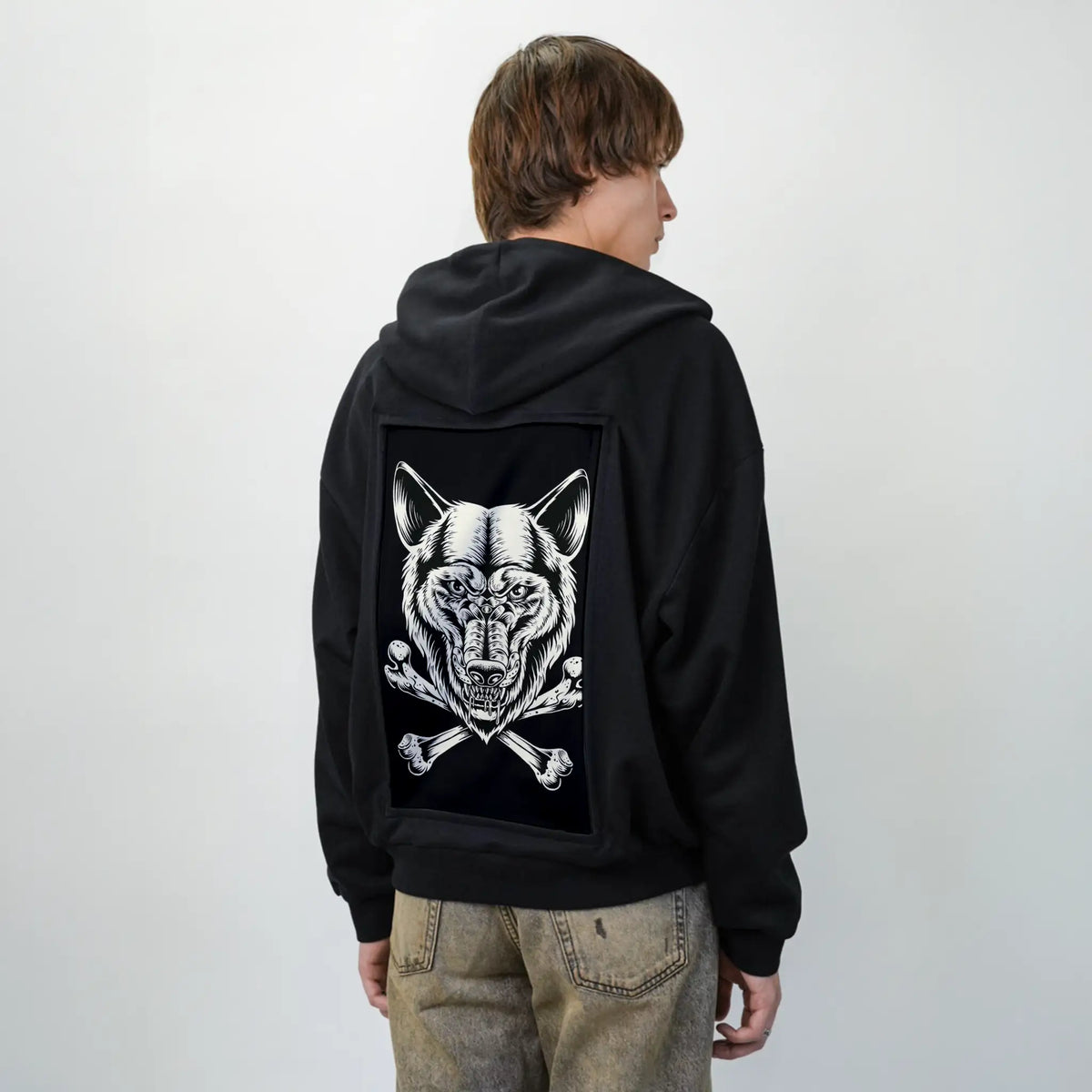 wolfbones patch on male essential zip hoodie in after hours