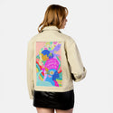 womensupporting patch on female atelier canvas jacket in tan