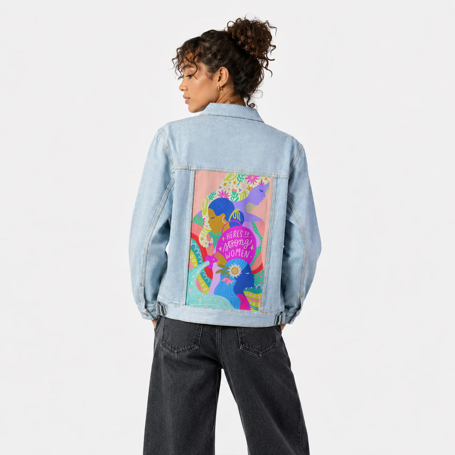 womensupporting patch on female og denim jacket in oceanside