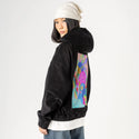 womensupporting patch on female retro cord hoodie in onyx