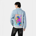 womensupporting patch on male og denim jacket in oceanside