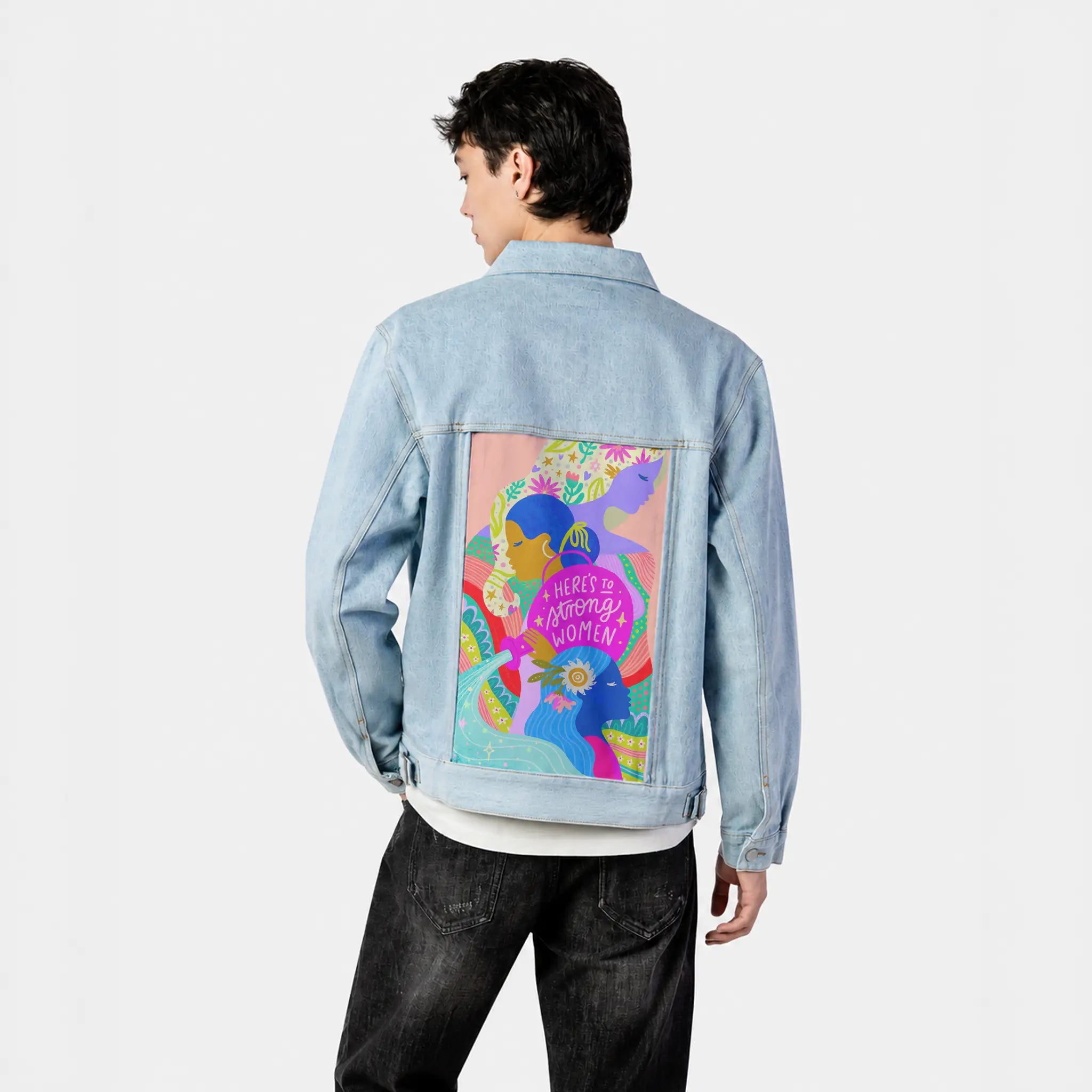 womensupporting patch on male og denim jacket in oceanside