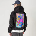 womensupporting patch on male retro cord hoodie in onyx