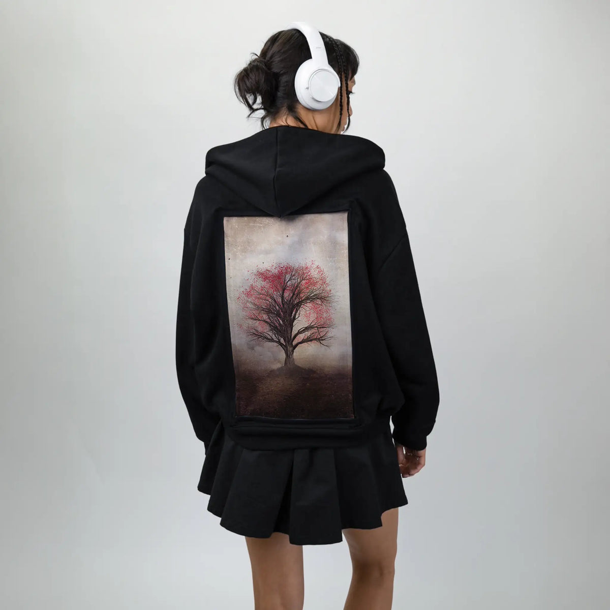 wondertree patch on female essential zip hoodie in after hours
