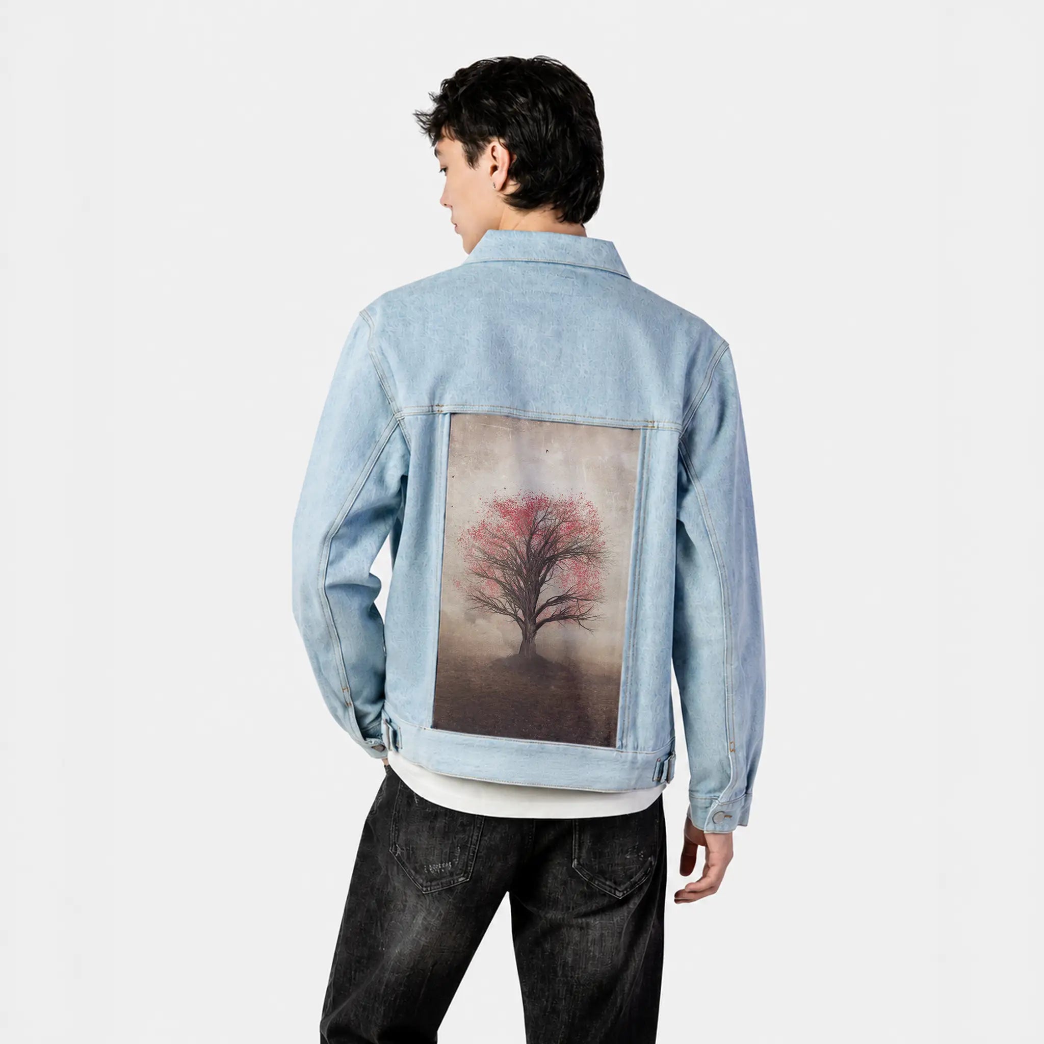 wondertree patch on male og denim jacket in oceanside