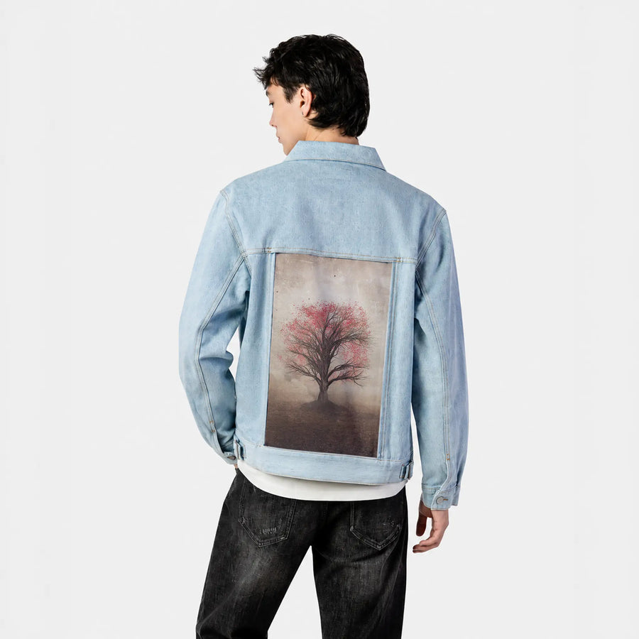 wondertree patch on male og denim jacket in oceanside