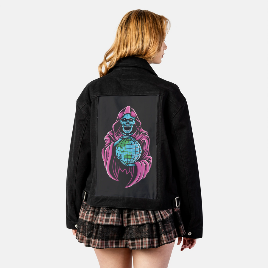worlddomination patch on female atelier canvas jacket in nightfall