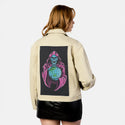 worlddomination patch on female atelier canvas jacket in tan