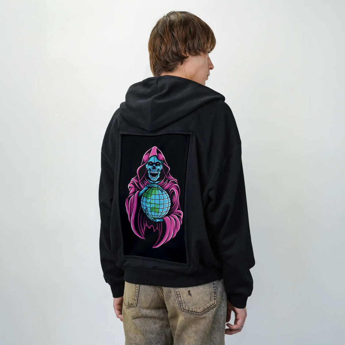 worlddomination patch on male essential zip hoodie in after hours