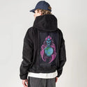 worlddomination patch on male retro cord hoodie in onyx