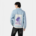 x patch on male og denim jacket in oceanside