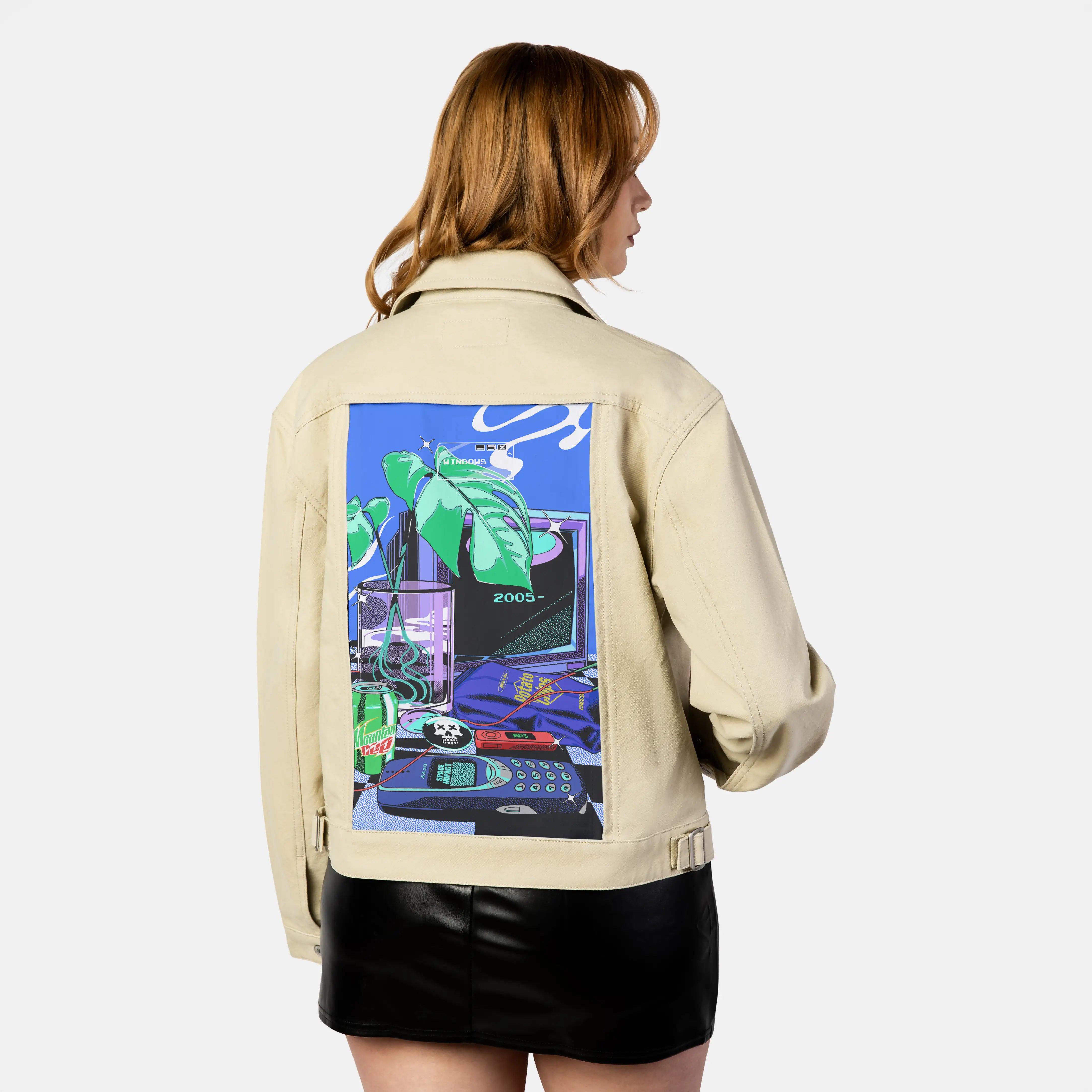 y2k2005 patch on female atelier canvas jacket in tan