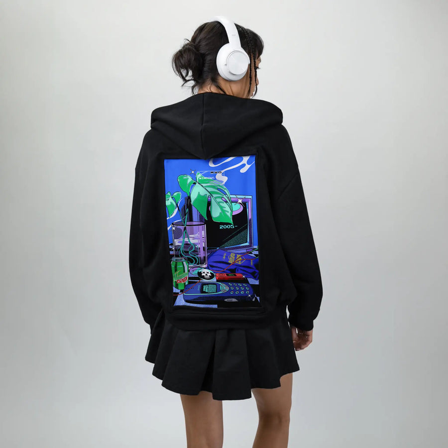 y2k2005 patch on female essential zip hoodie in after hours