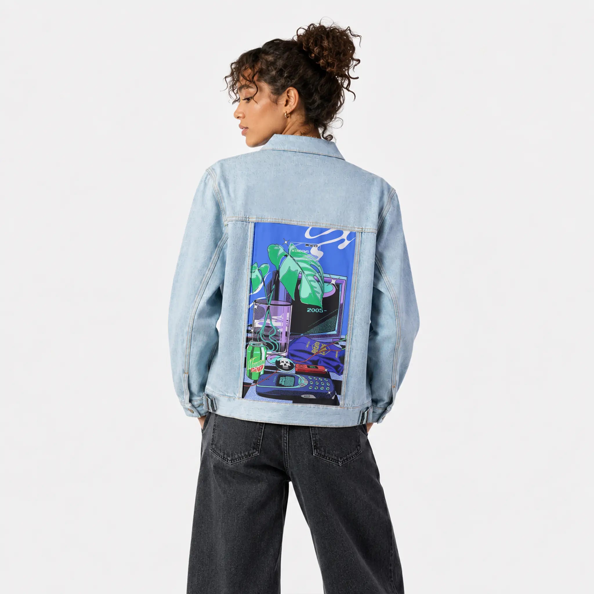 y2k2005 patch on female og denim jacket in oceanside