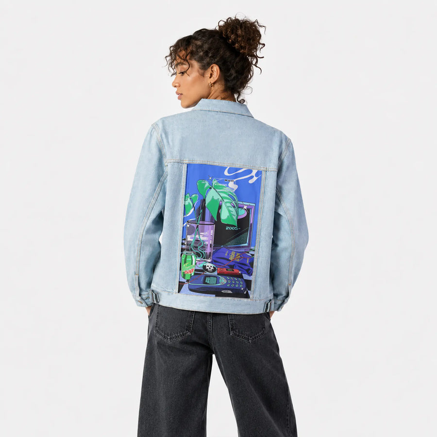 y2k2005 patch on female og denim jacket in oceanside