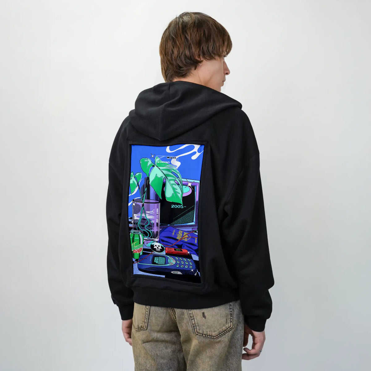 y2k2005 patch on male essential zip hoodie in after hours