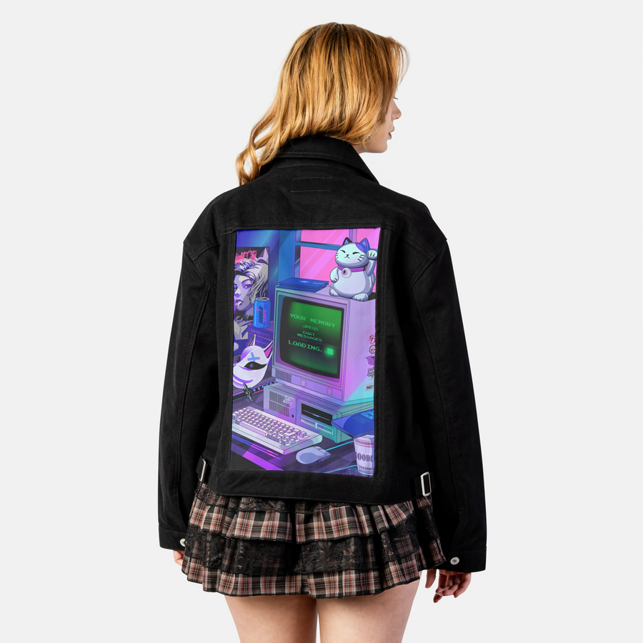 y2kdeadtech patch on female atelier canvas jacket in nightfall