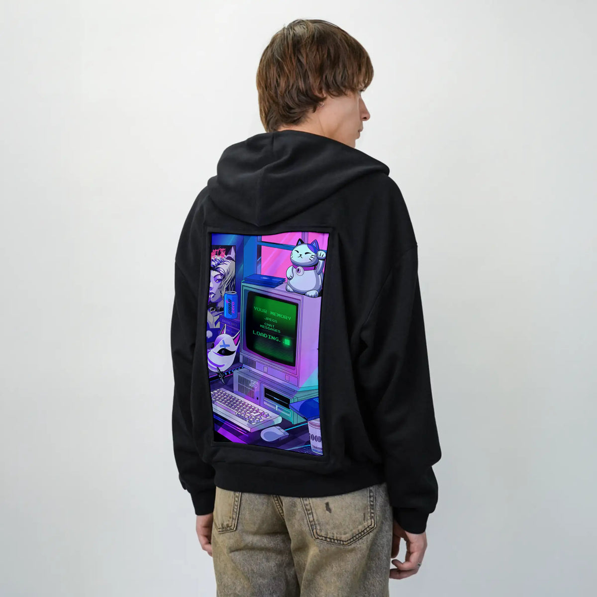 y2kdeadtech patch on male essential zip hoodie in after hours
