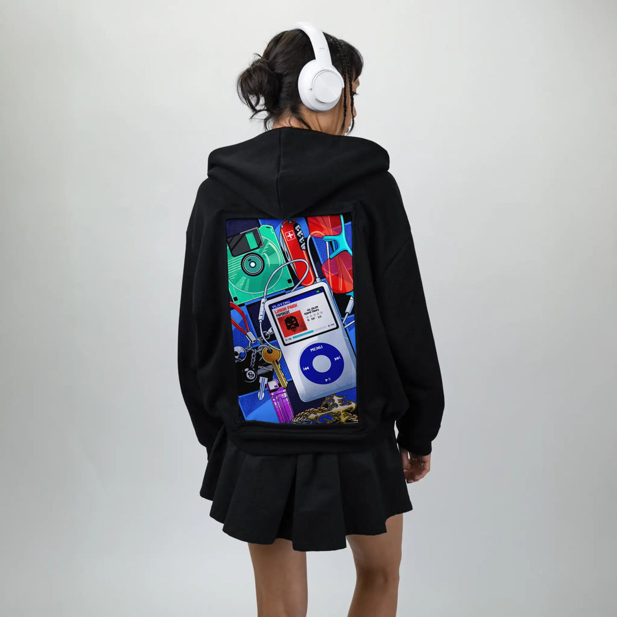 y2kmusic patch on female essential zip hoodie in after hours