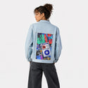 y2kmusic patch on female og denim jacket in oceanside