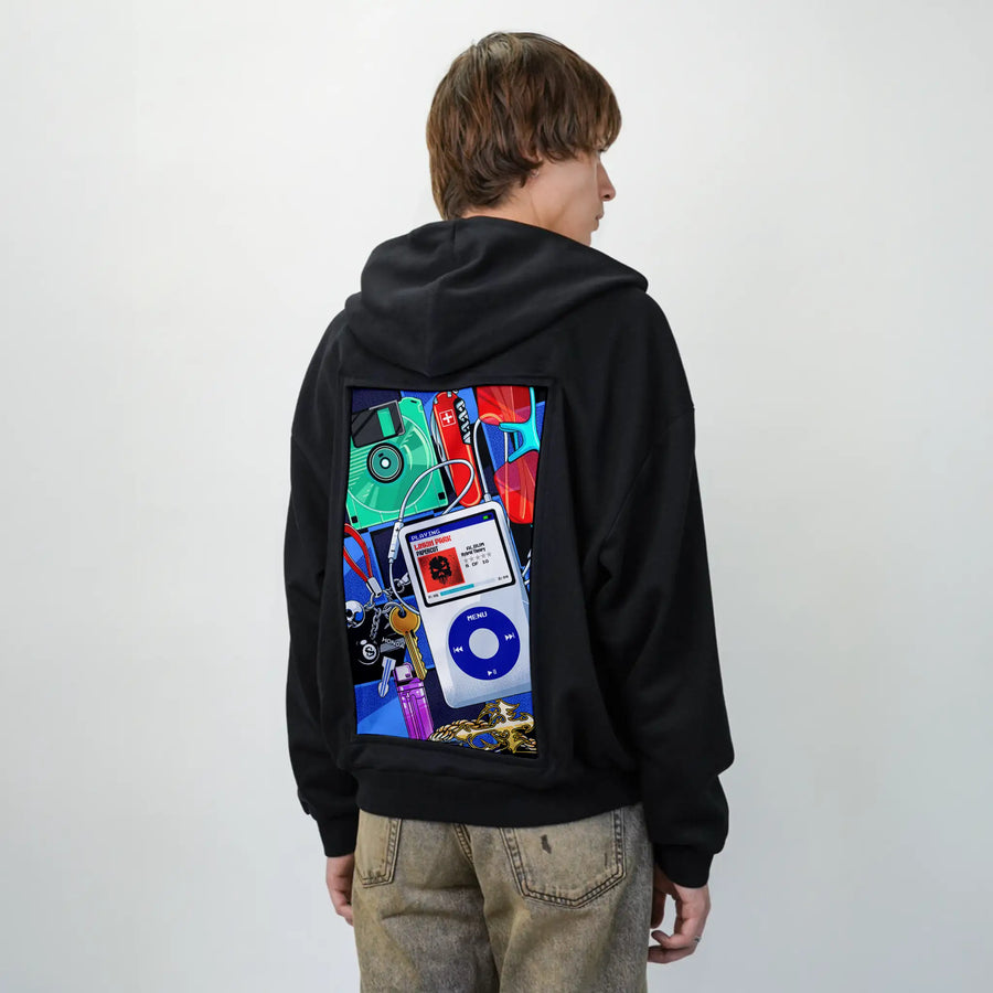 y2kmusic patch on male essential zip hoodie in after hours