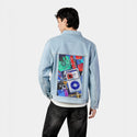 y2kmusic patch on male og denim jacket in oceanside