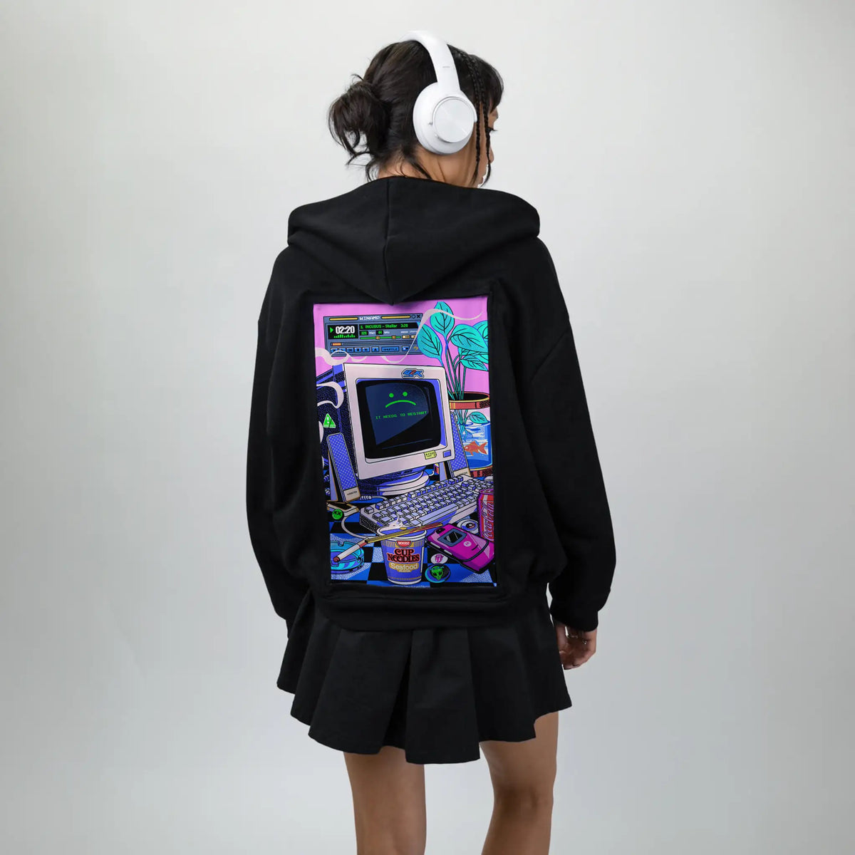 y2krestart patch on female essential zip hoodie in after hours