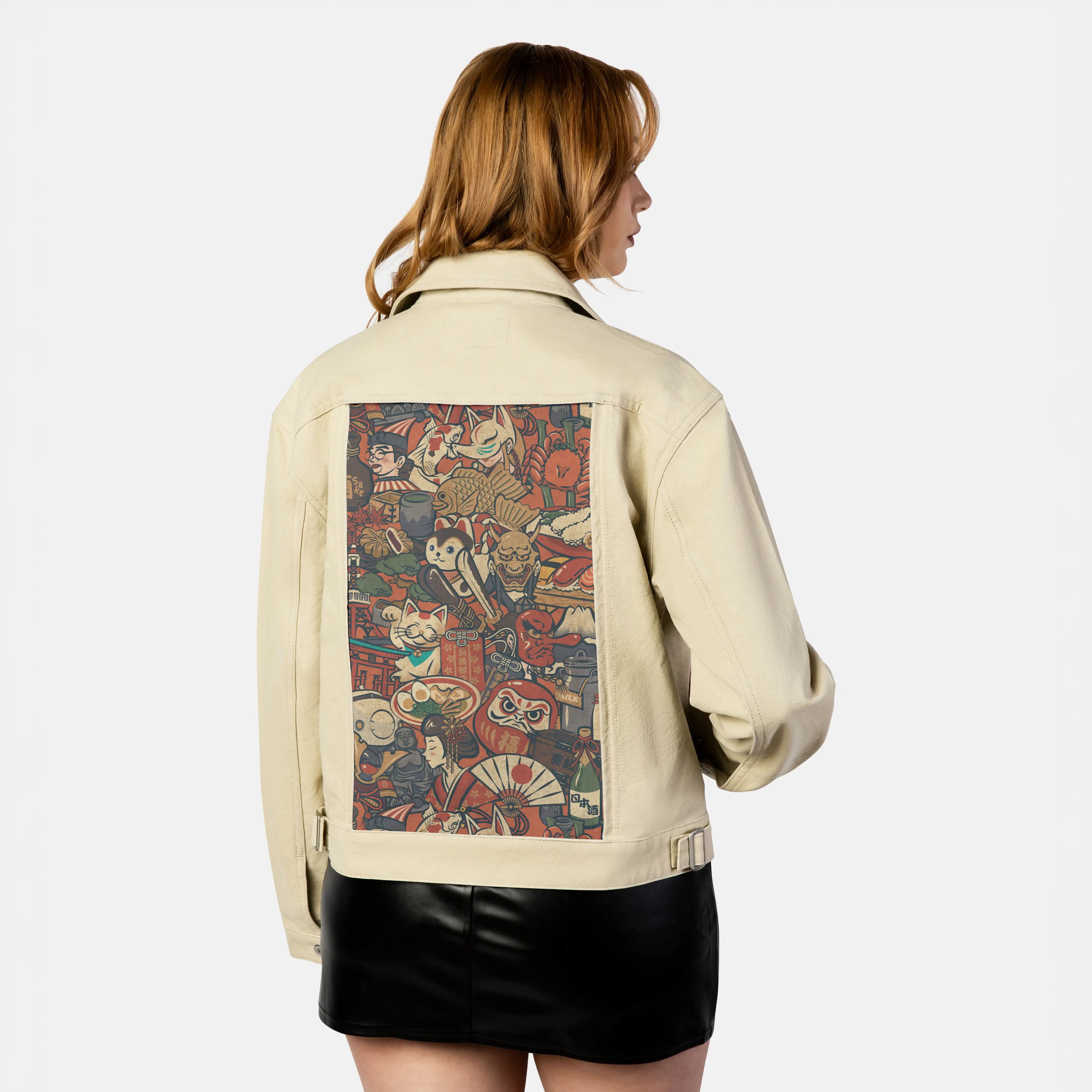 yamato patch on female atelier canvas jacket in tan
