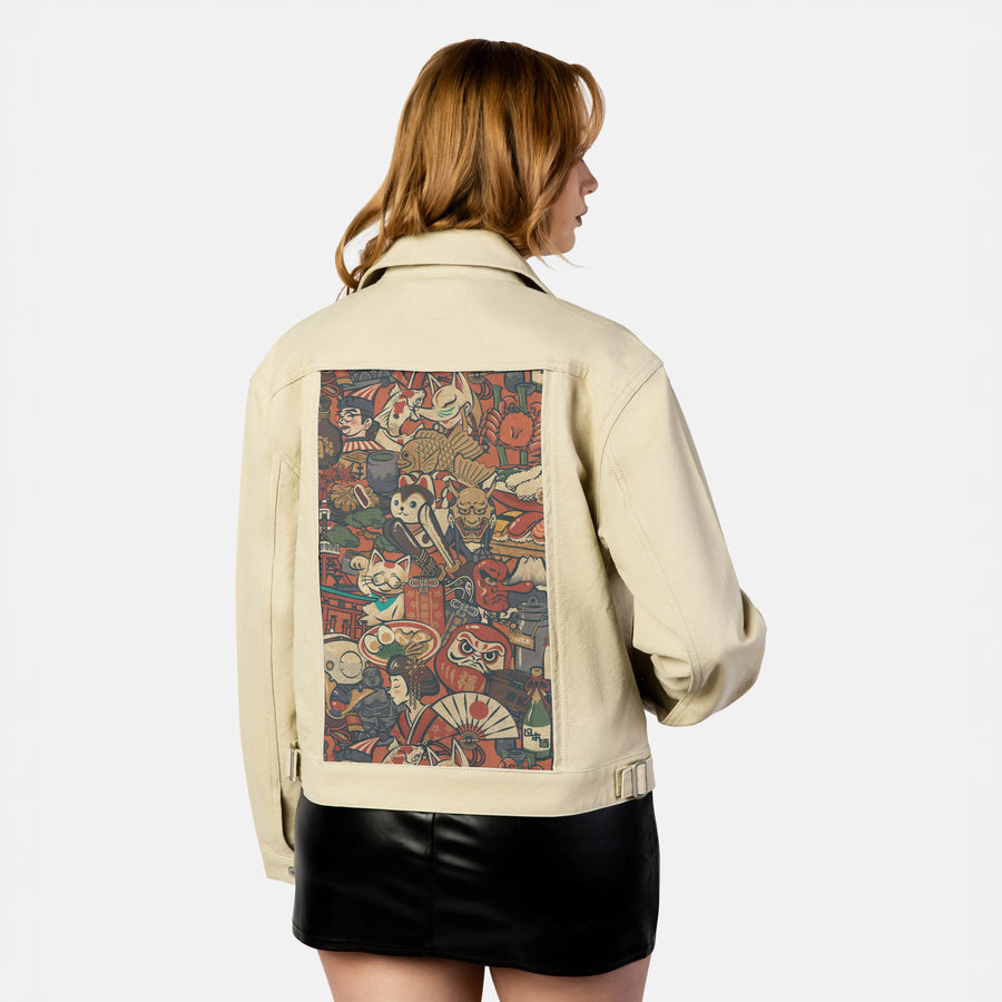 yamato patch on female atelier canvas jacket in tan