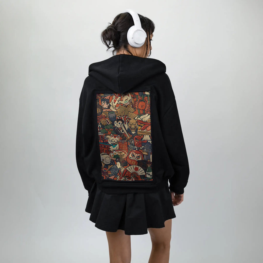 yamato patch on female essential zip hoodie in after hours