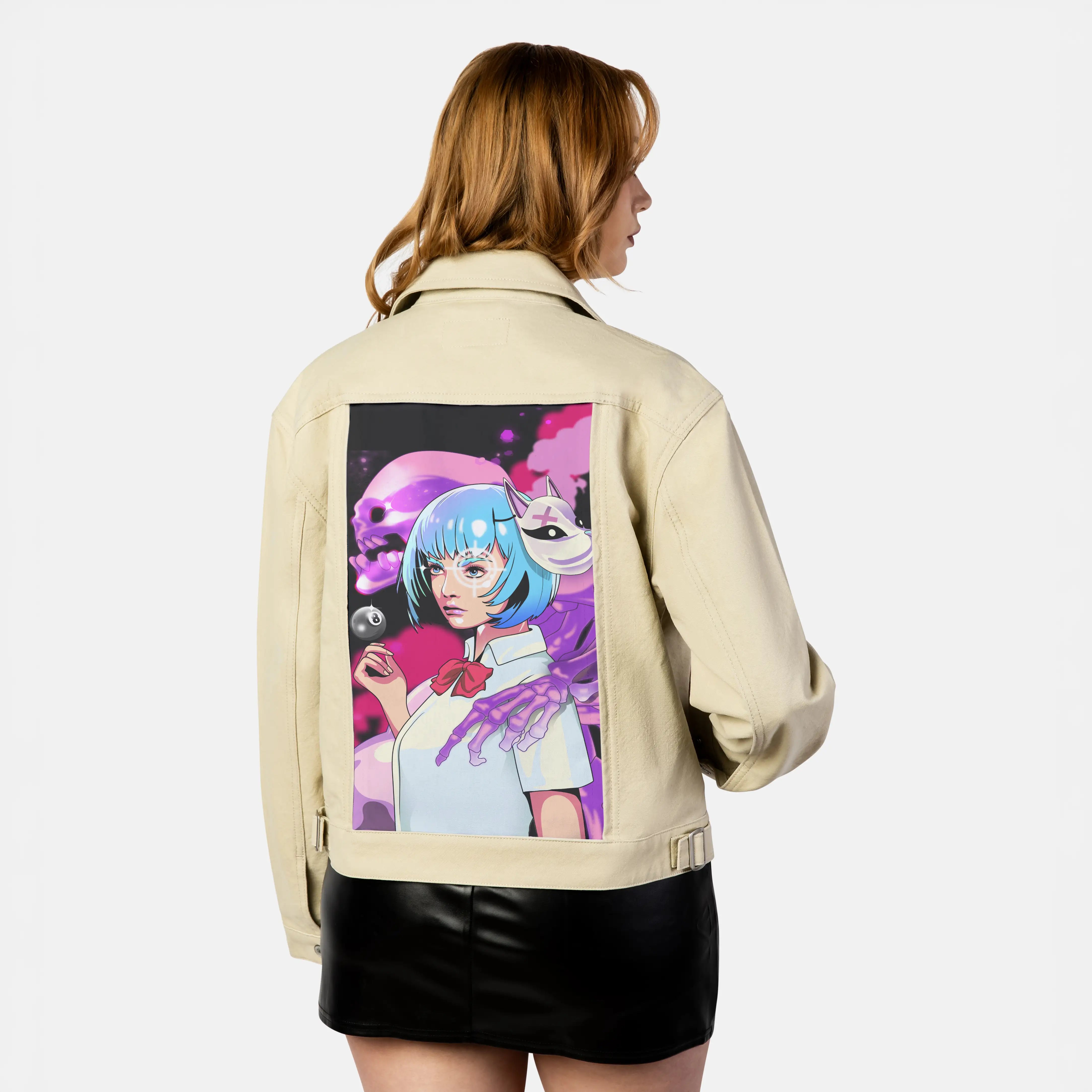 yokaiguardian patch on female atelier canvas jacket in tan