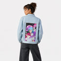 yokaiguardian patch on female og denim jacket in oceanside