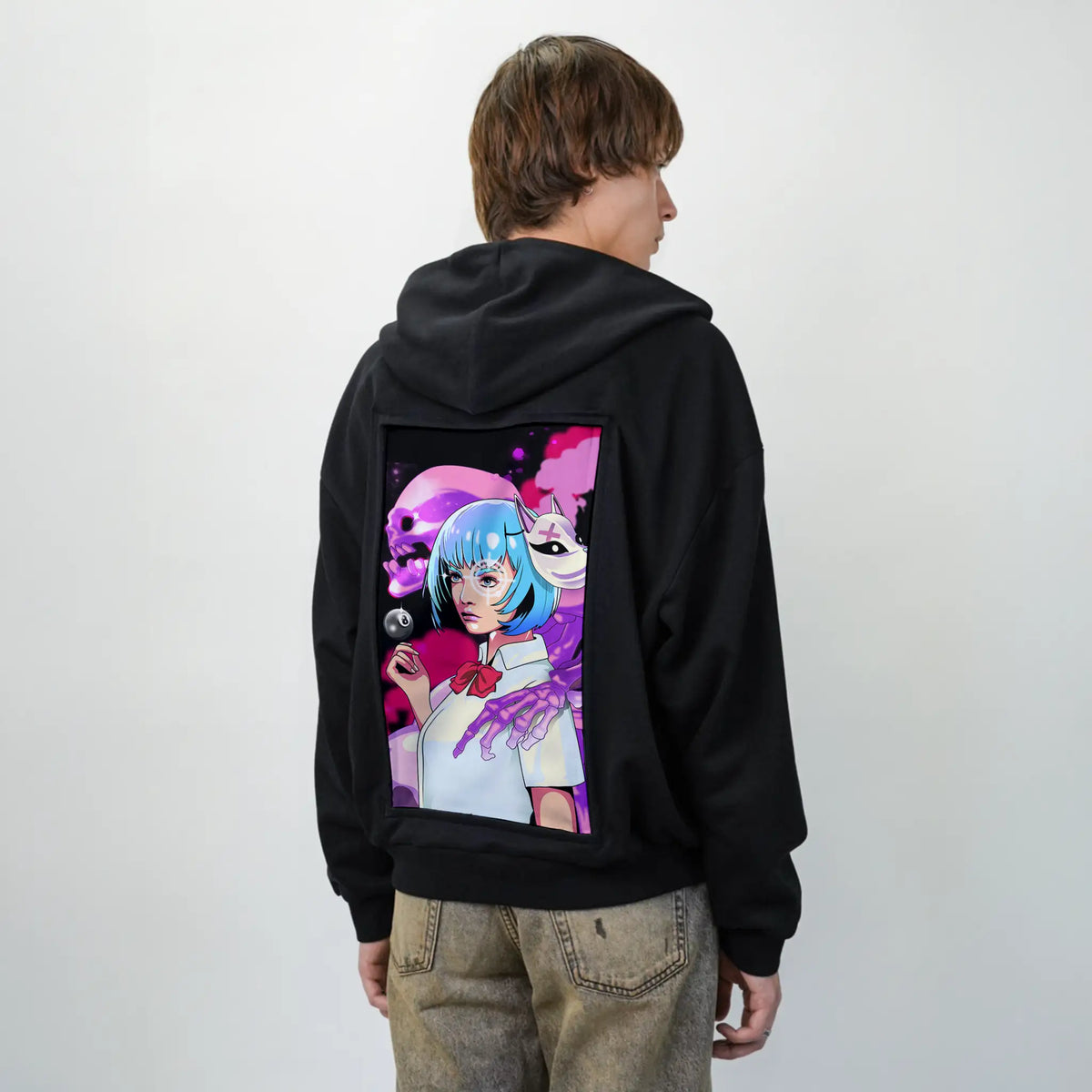 yokaiguardian patch on male essential zip hoodie in after hours