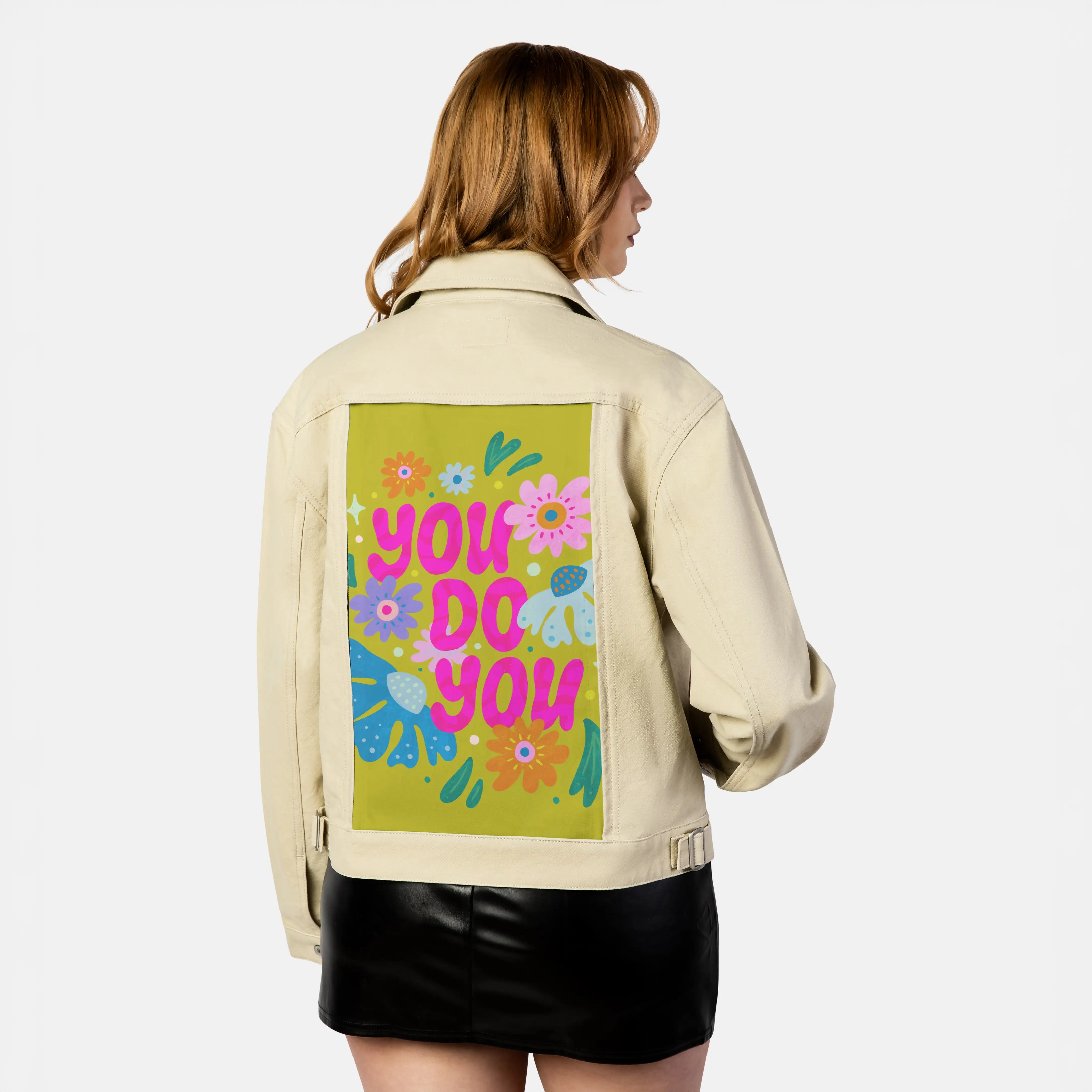 youdoyou patch on female atelier canvas jacket in tan
