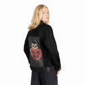 youremine patch on female og denim jacket in raven