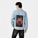 youremine patch on male og denim jacket in oceanside
