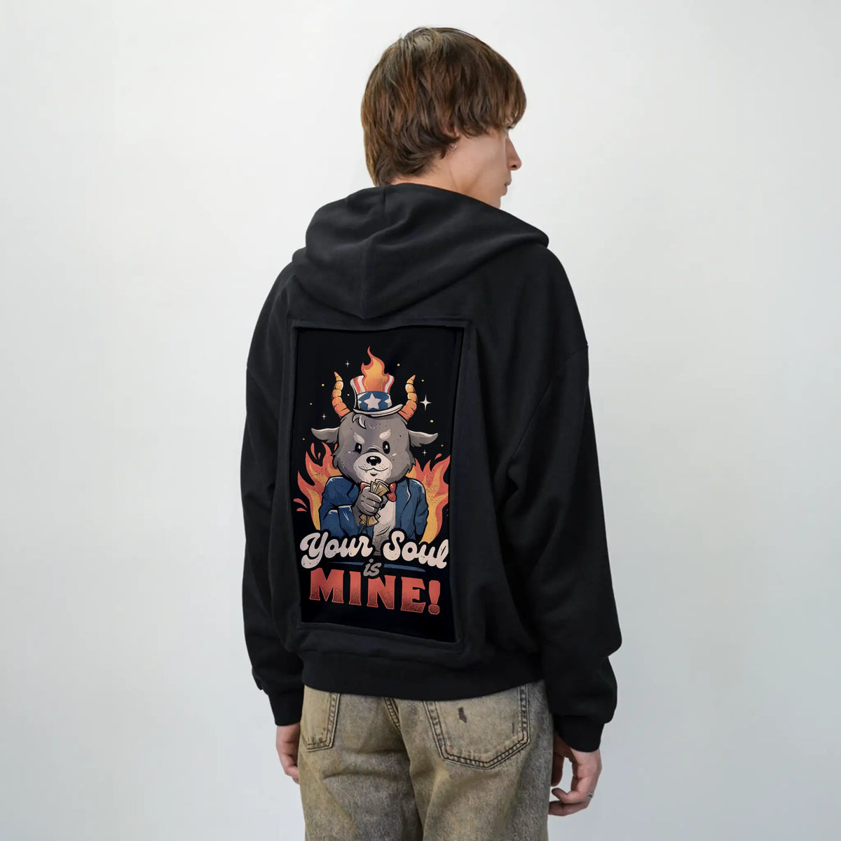 yoursoulismine patch on male essential zip hoodie in after hours